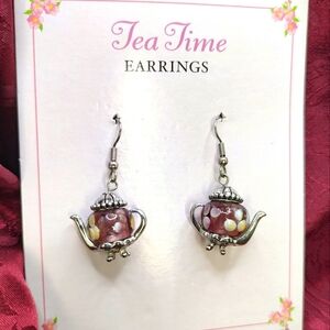Ganz Quaint Tea Time Teapot Lantern Enamel Bead Earrings!